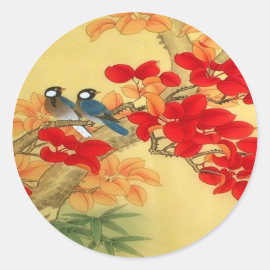 Chinees goud en rode Floral Ronde Sticker (Voorkant)
