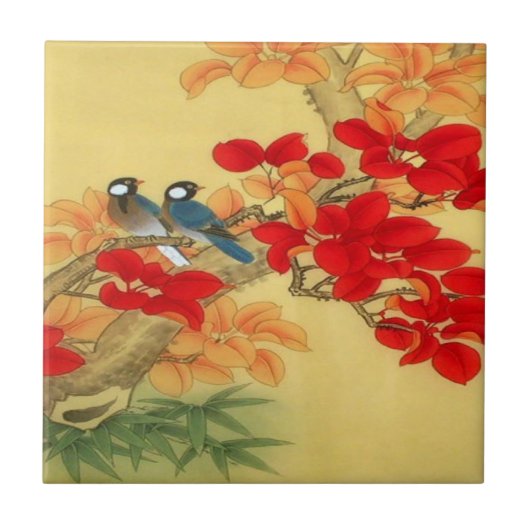 Chinees goud en rode Floral Tegeltje (Voorkant)