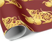 Chinees Goud papier gesneden Rat met fruit 2 Nieuw (Rol Hoek)