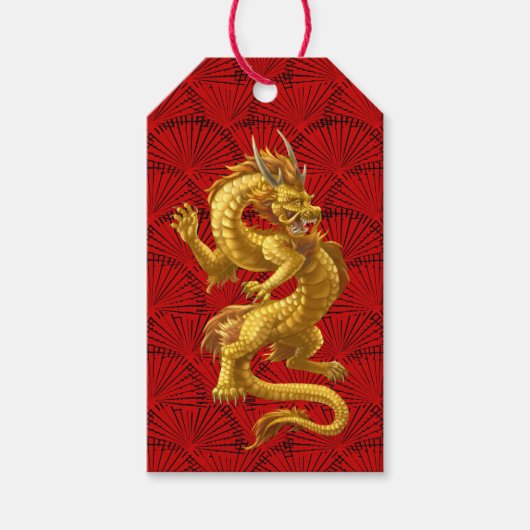 Chinees Gouden Draak Succes Gift Labels Cadeaulabel (Voorkant)