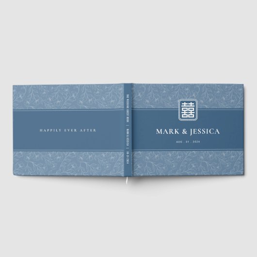 Chinees Grijs Blauw Dubbel Geluk Bruiloft Gastenboek (Volledig)