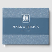 Chinees Grijs Blauw Dubbel Geluk Bruiloft Gastenboek (Voorkant)