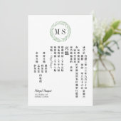 Chinees Groene Wreath Monogram Weddenschap Kaart (Staand voorkant)