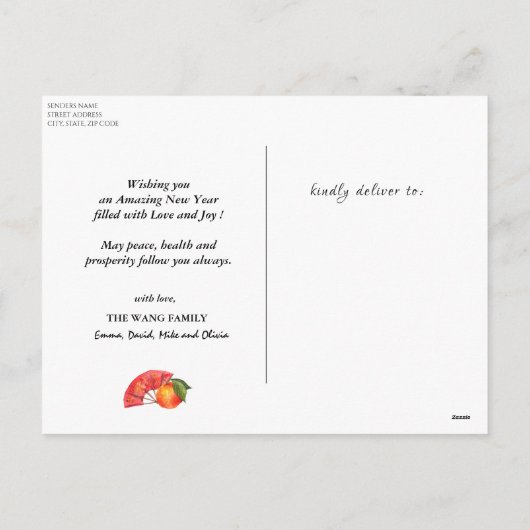 Chinees Happy New Year Good Fortune Greing Feestdagenkaart (Achterkant)