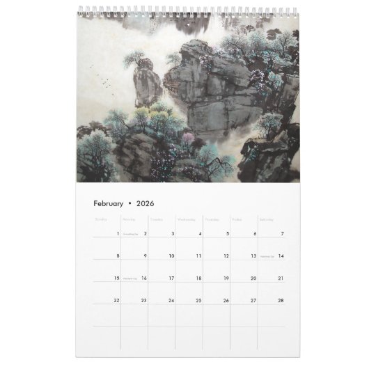 Chinees het Schilderen Kalender (Één enkele Pagina (Feb 2026)