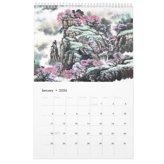 Chinees het Schilderen Kalender (Één enkele Pagina (Jan 2026)