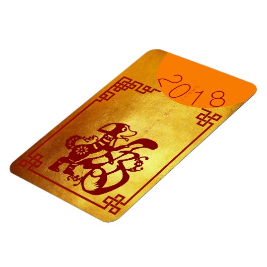 Chinees hondenjaar 2018 Red Papercut Gold 4x6 Magn Magneet (Linkerzijde)