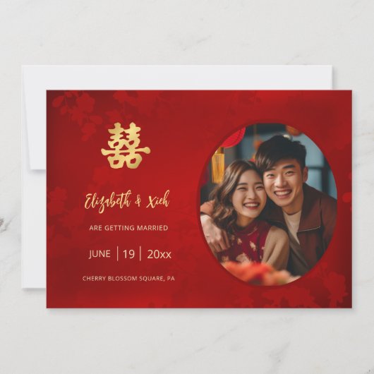 Chinees Huwelijk Dubbel Geluk Save The Date (Voorkant)