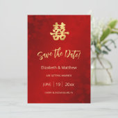 Chinees Huwelijk Dubbel Geluk Save The Date (Staand voorkant)