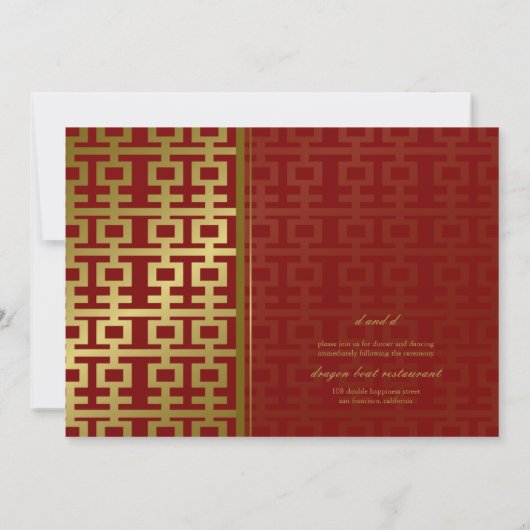 Chinees huwelijk met roodbruin en goudmatig dubbel kaart (Achterkant)