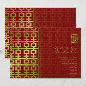 Chinees huwelijk met roodbruin en goudmatig dubbel kaart (Voorkant / Achterkant)