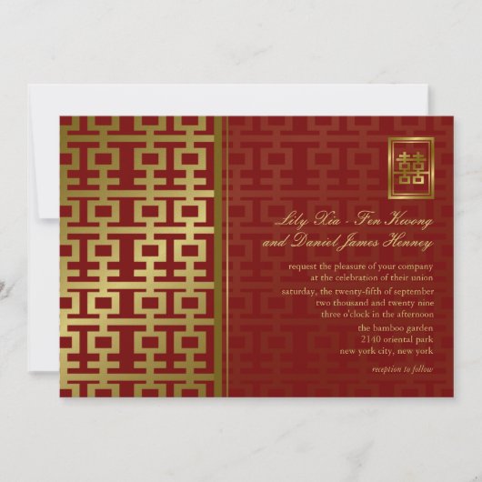 Chinees huwelijk met roodbruin en goudmatig dubbel kaart (Voorkant)
