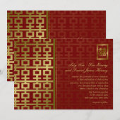 Chinees huwelijk met roodbruin en goudmatig dubbel kaart (Voorkant / Achterkant)