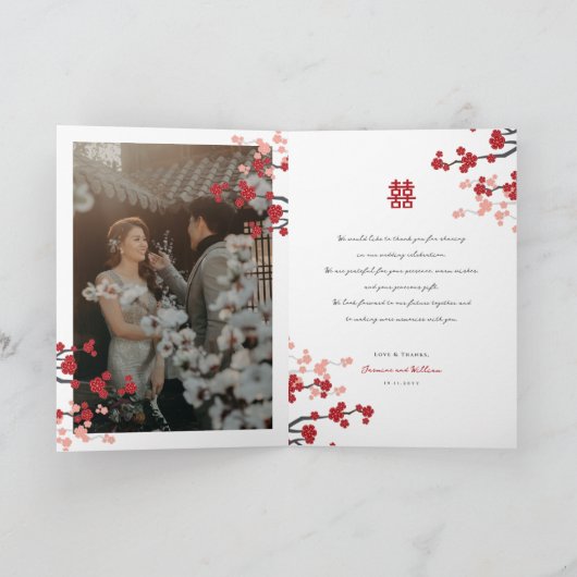 Chinees huwelijk tussen Cherry Blossom Sakura 'Xie Bedankkaart (Binnen)