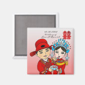 Chinees huwelijkspaar: vierkante magneet roze (Voorkant / Achterkant)