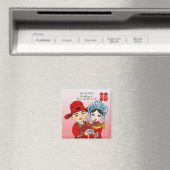 Chinees huwelijkspaar: vierkante magneet roze (Insitu (Vaatwasser))