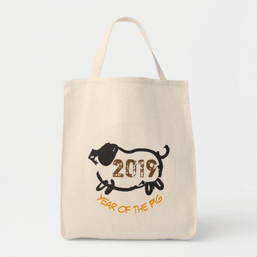 Chinees jaar 2019 van de zwarte Canvas tas Pig (Voorkant)