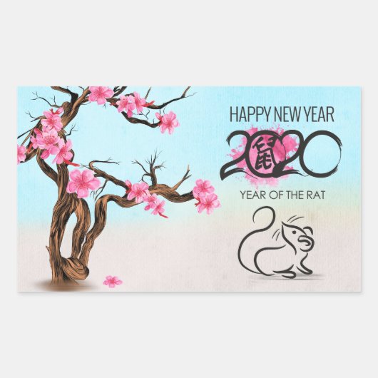 Chinees jaar van de dierentuin 2020 rechthoekige sticker (Voorkant)