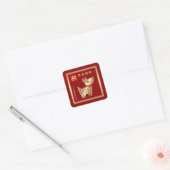 Chinees jaar van de Dog Red Gold Vierkante Sticker (Envelop)