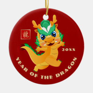 Chinees Jaar van de Draak   Aangepast jaarcadeau Keramisch Ornament