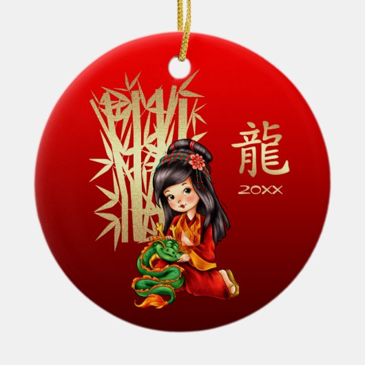 Chinees jaar van de Dragon Custom Year Keramisch Ornament (Voorkant)