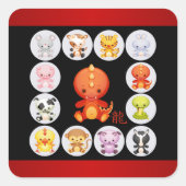 Chinees jaar van de Dragon Red en Black Vierkante Sticker (Voorkant)