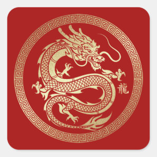 Chinees Jaar van de Dragon Red Gold Vierkante Sticker