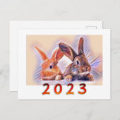 Chinees jaar van de konijn 2023 gestileerde kunst briefkaart (Voorkant / Achterkant)