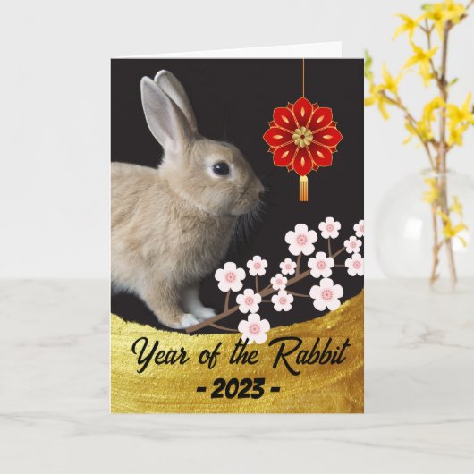Chinees jaar van de konijnenkers kaart (Gele Bloem)