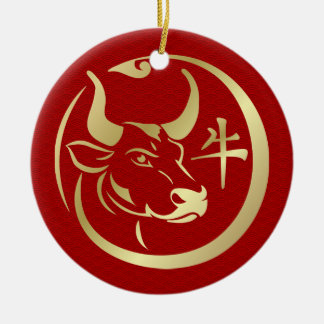 Chinees jaar van de metaal Ox 2021 Keramisch Ornament