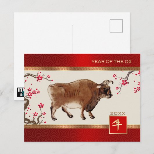 Chinees Jaar van de Ox | Aangepast jaar Briefkaart (Voorkant / Achterkant)
