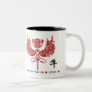 Chinees Jaar van de Ox Aangepast jaar- en naamca Tweekleurige Koffiemok