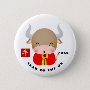 Chinees Jaar van de Ox   Aangepast jaartal Ronde Button 5,7 Cm