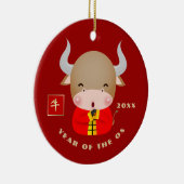 Chinees Jaar van de Ox Gift Keramisch Ornament (Rechts)