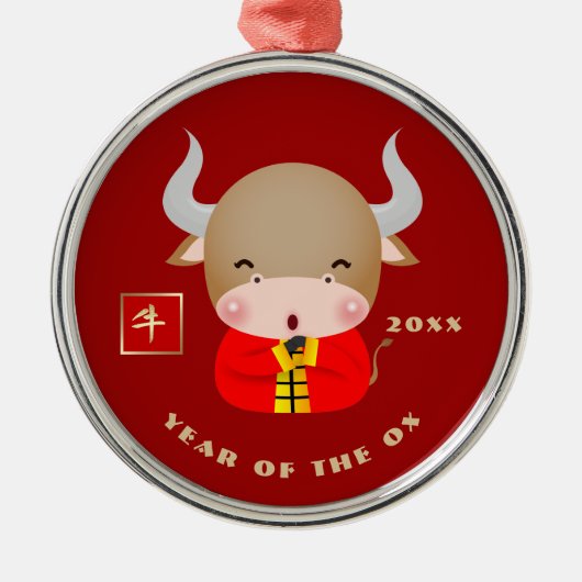 Chinees Jaar van de Ox Gift Metalen Ornament (Voorkant)