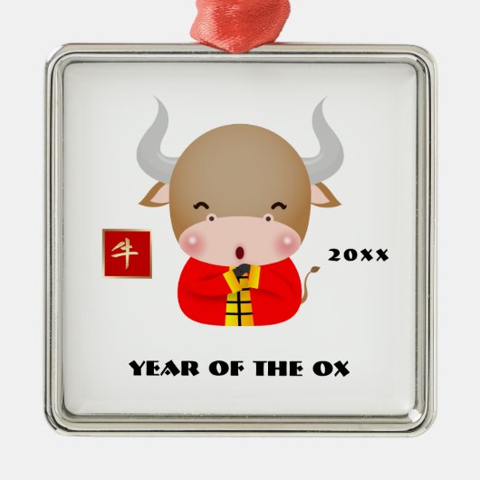 Chinees Jaar van de Ox Gift Metalen Ornament (Voorkant)