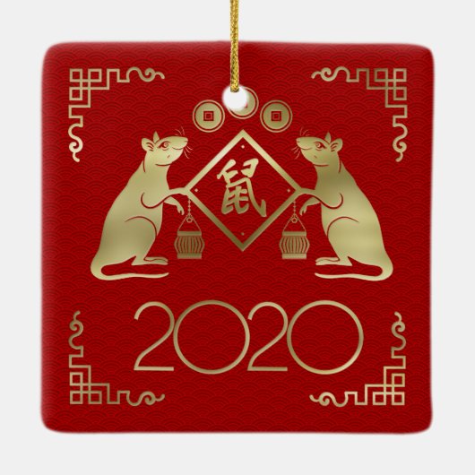 Chinees Jaar van de Rat 2020 Keramisch Ornament (Achterkant)