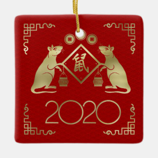 Chinees Jaar van de Rat 2020 Keramisch Ornament