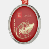Chinees Jaar van de Rat | Aangepast jaartal Metalen Ornament (Links)