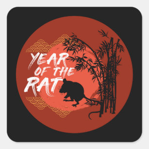 Chinees Jaar van de Rat - Bamboe Kunst Vierkante Sticker