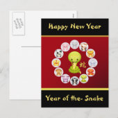 Chinees Jaar van de Slang om Rood en Gouden Feestdagenkaart (Voorkant / Achterkant)