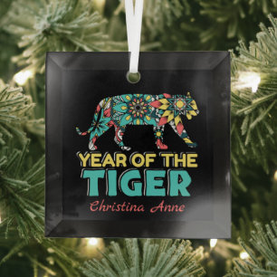 Chinees jaar van de tijger - Mandala Glas Ornament