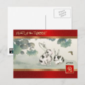 Chinees jaar van het konijn | Aangepast jaar Feestdagenkaart (Voorkant / Achterkant)