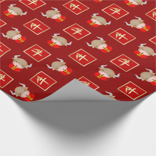 Chinees jaar van het Ox Gift Wrapping Paper Cadeaupapier