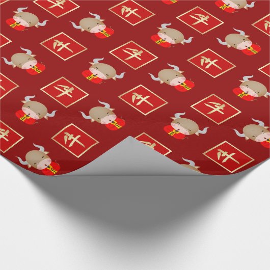 Chinees jaar van het Ox Gift Wrapping Paper Cadeaupapier (Hoek)