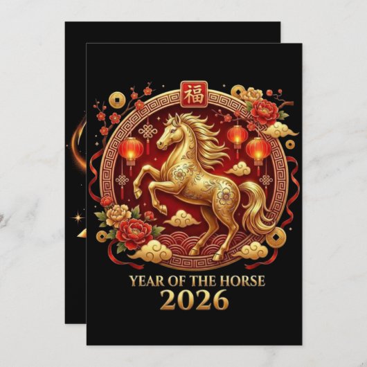 Chinees Jaar van het Paard 2026-vieringen Feestdagenkaart (Voorkant / Achterkant)