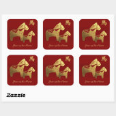 Chinees Jaar van het Paard Red Gold Vierkante Sticker (Vel)