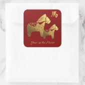 Chinees Jaar van het Paard Red Gold Vierkante Sticker (Tas)