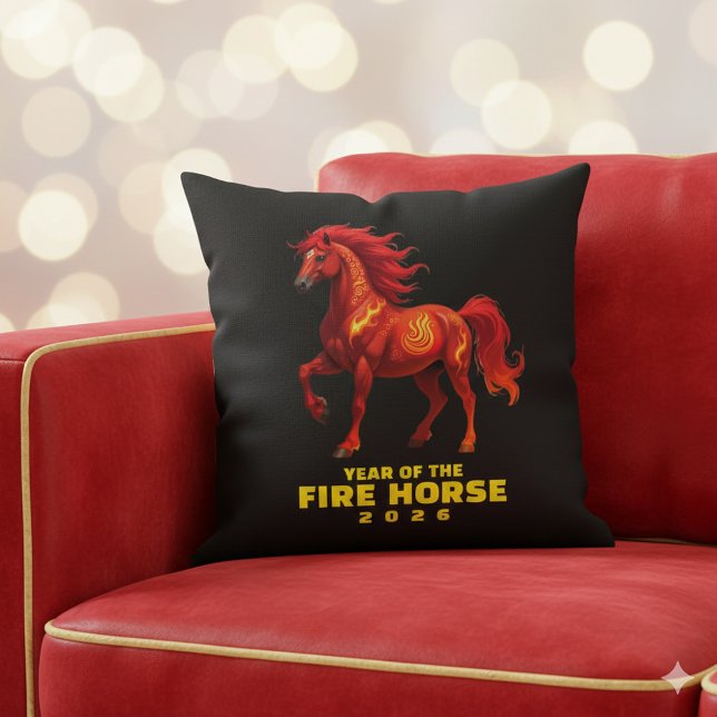 Chinees Jaar van het Vuurpaard 2026 Kussen (Festive Year of the Fire Horse 2026 Throw Pillow Cover Photo)