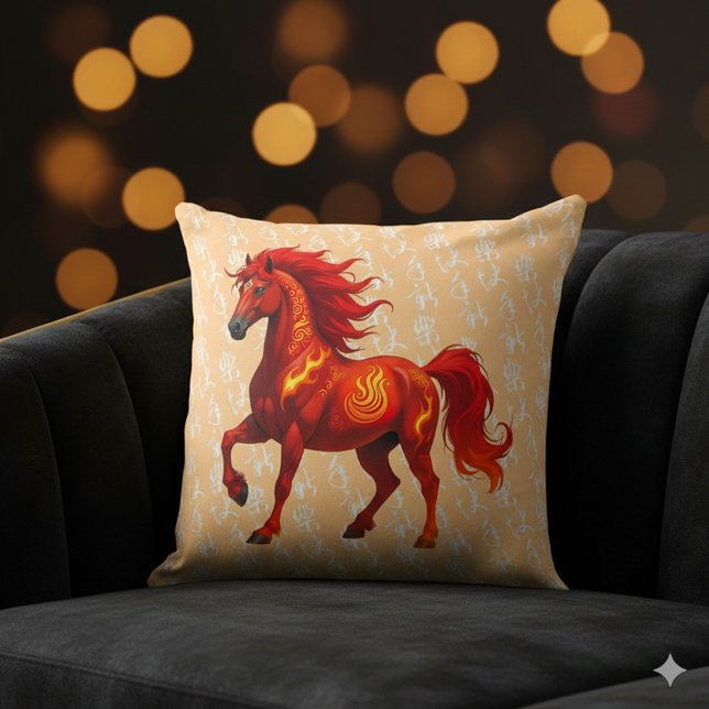 Chinees Jaar van het Vuurpaard 2026 Kussen (Chinese New Year of the Fire Horse 2026 20"x20" Throw Pillow Cover Photo)